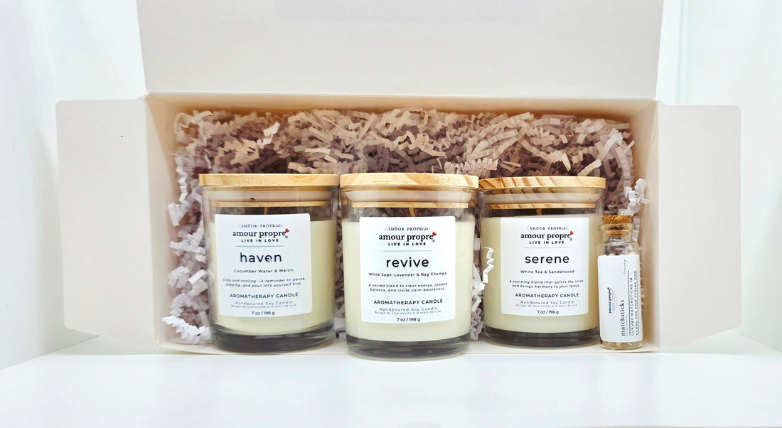 Amour Propre Aromatherapy Collection Trio Serene Haven Revive Soy Candles