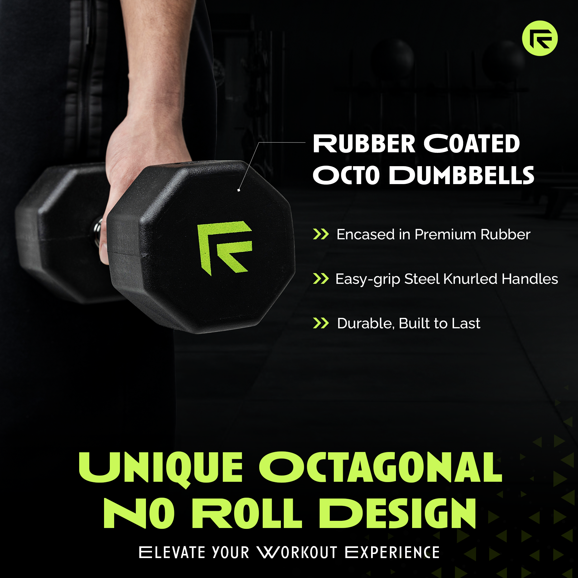 Rage Fitness Octo Rubber Dumbbell With Easy Grip Handle