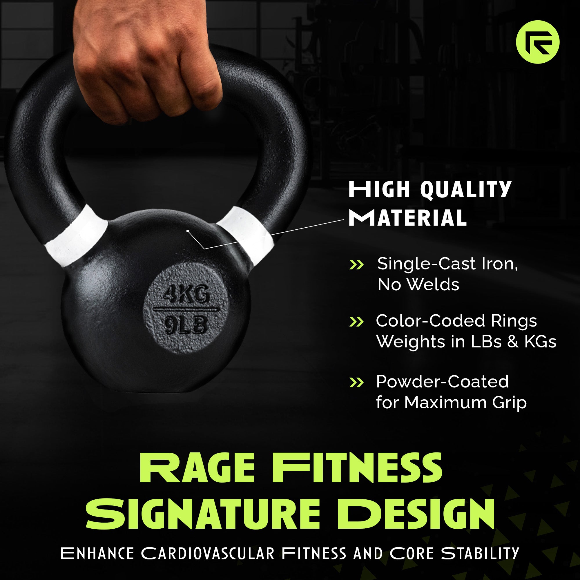 Rage Fitness Single Cast Iron Kettlebell For Strength Training