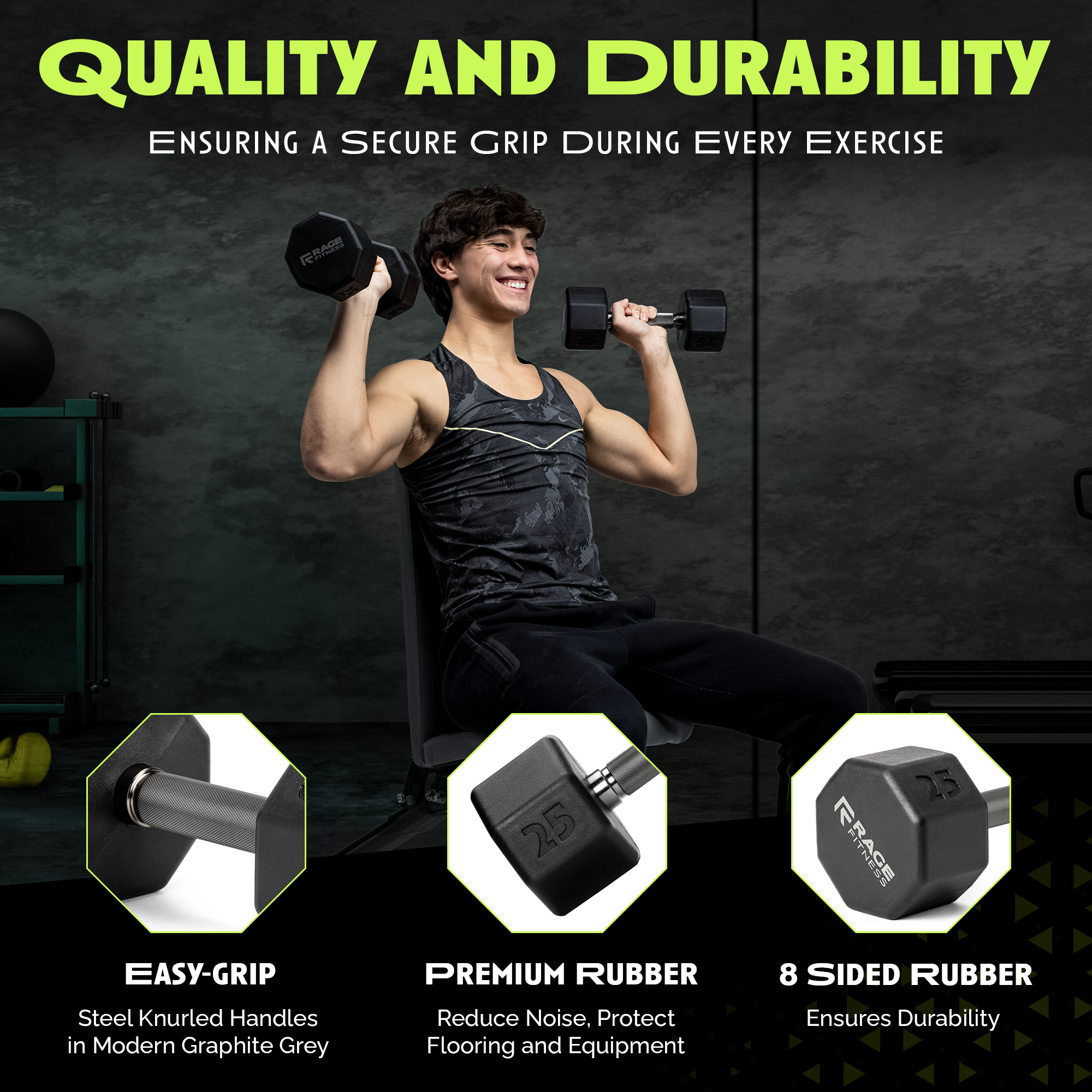 Rage Fitness Octo Rubber Dumbbell With Easy Grip Handle