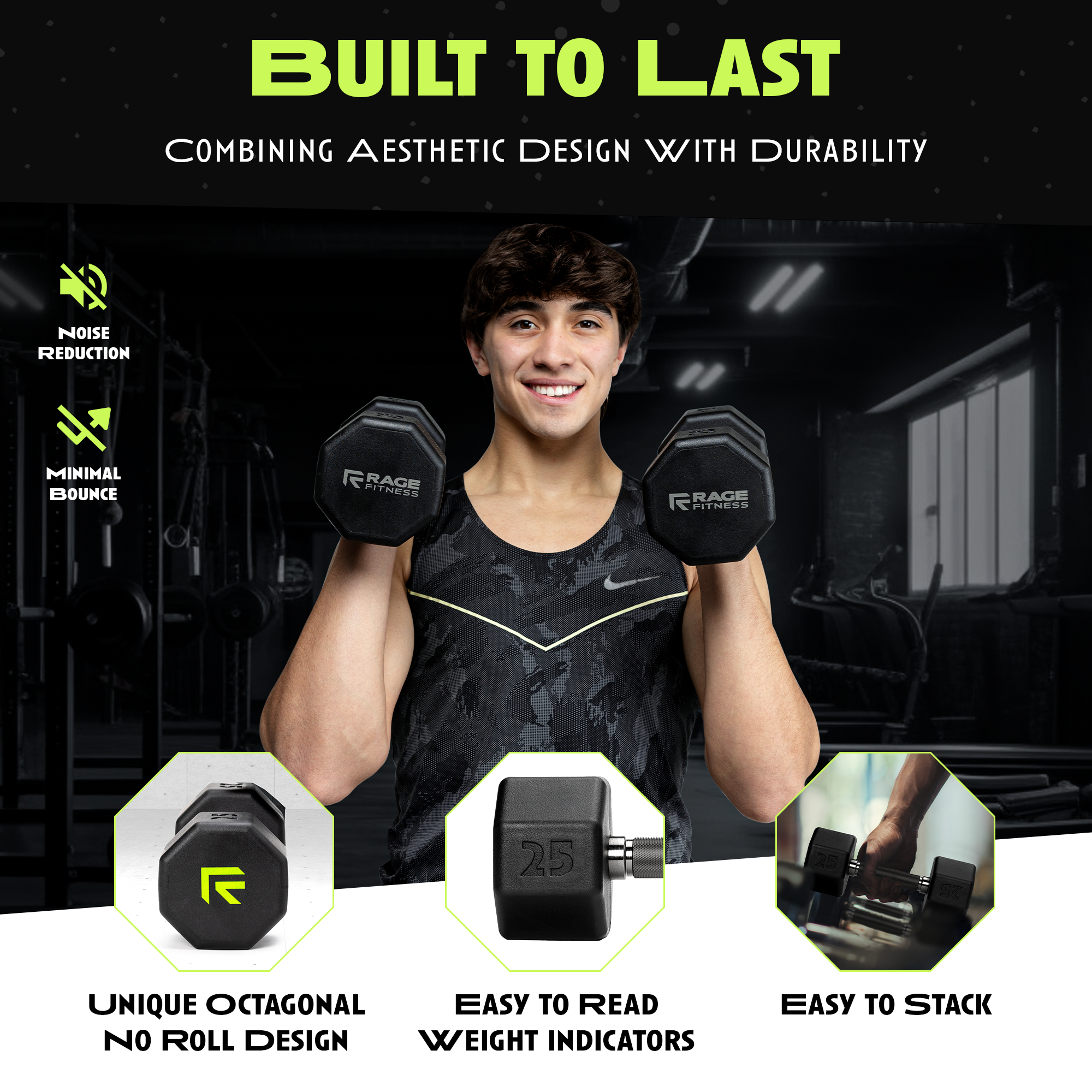Rage Fitness Octo Rubber Dumbbell With Easy Grip Handle