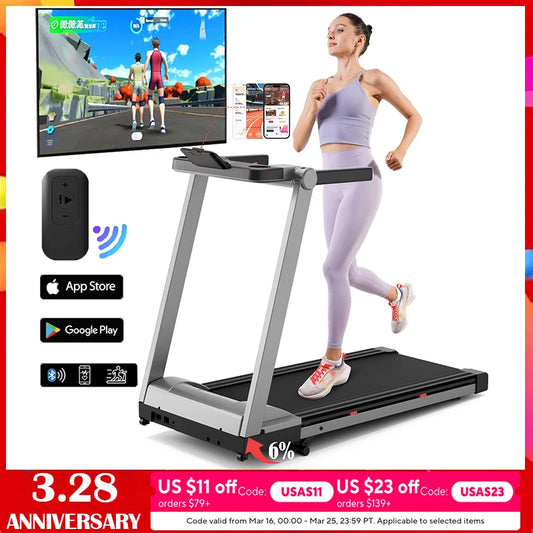 Superun 3.5HP Foldable Incline Treadmill With Handle Bar Holder