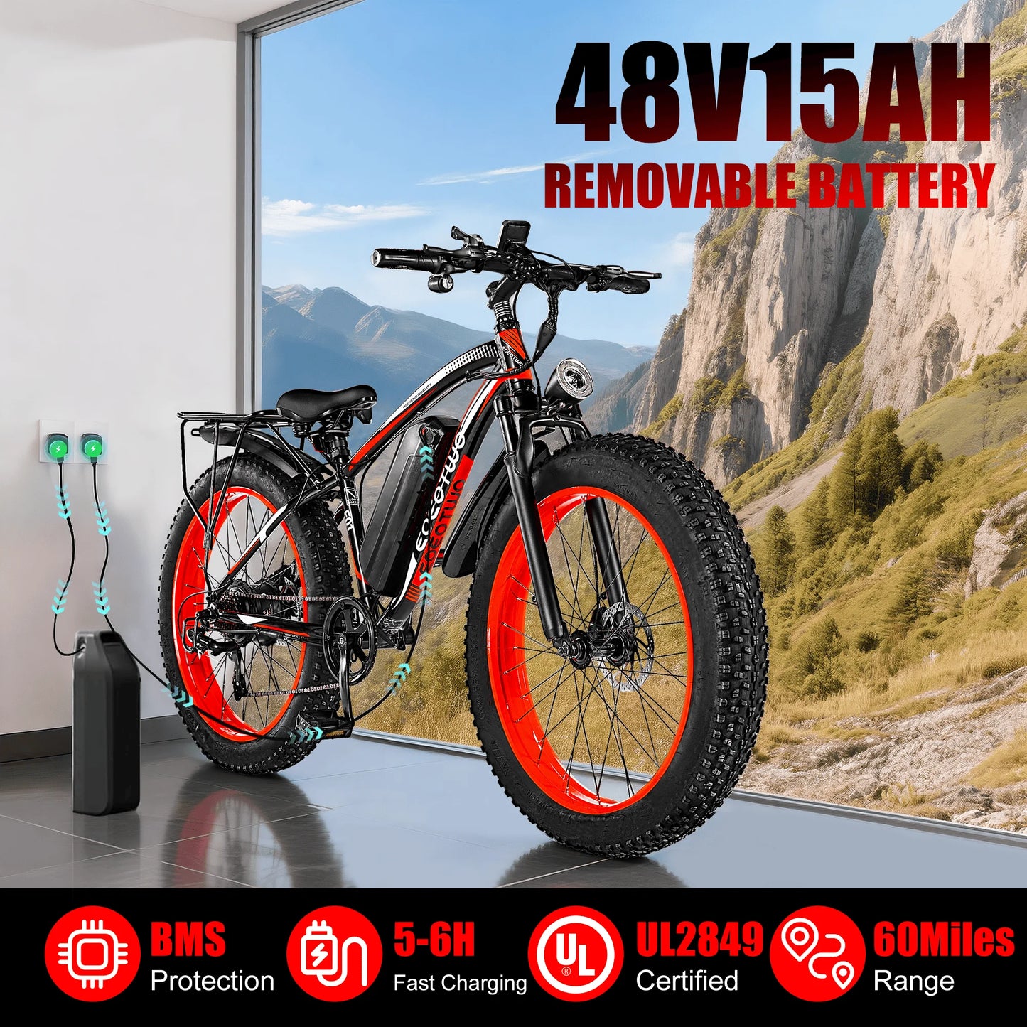 EOEOTWOC 1500W Electric Bike 48V 15Ah Fat Tire Ebike 34MPH