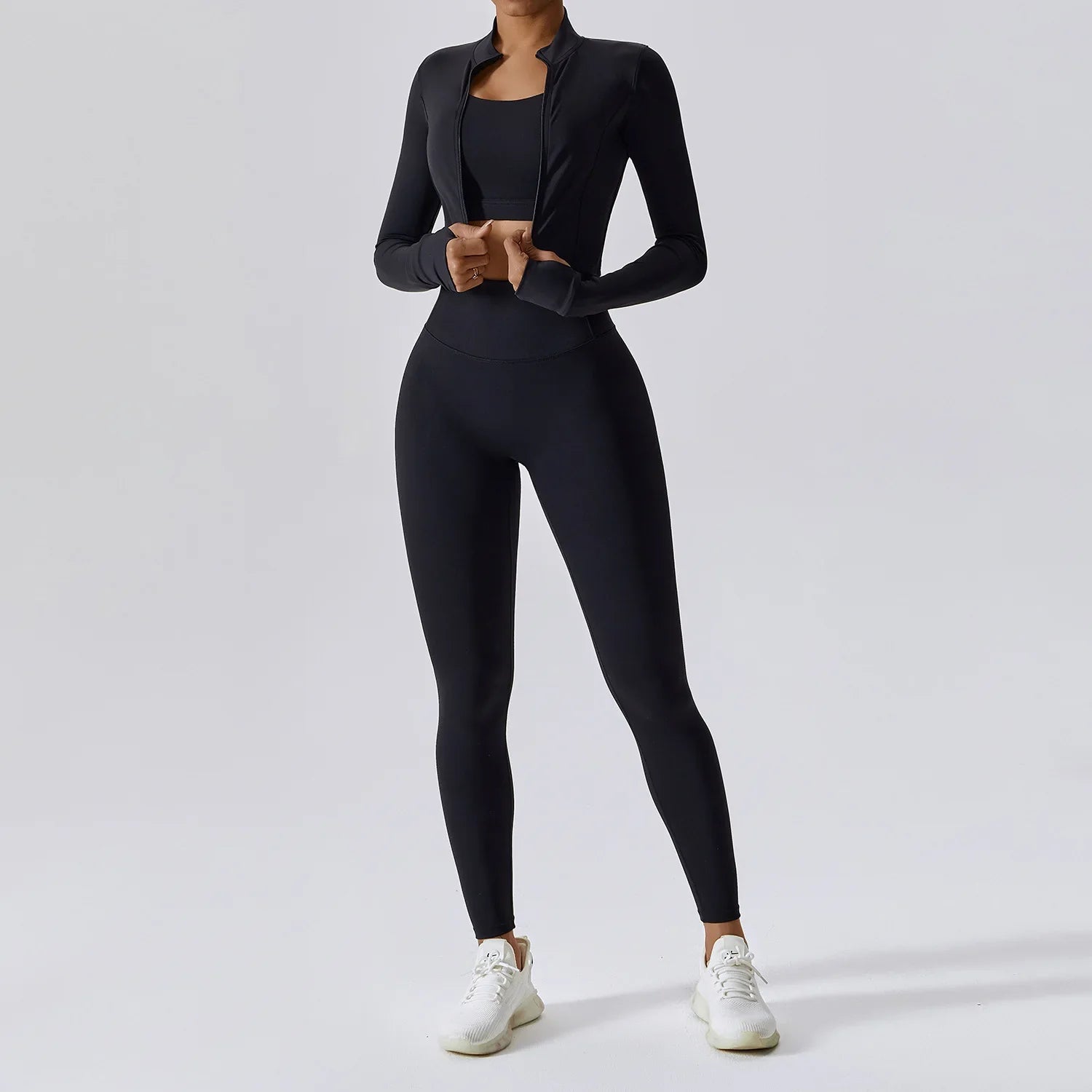 Active Wear Three Piece Women Workout Set Sports Bra Leggings Top