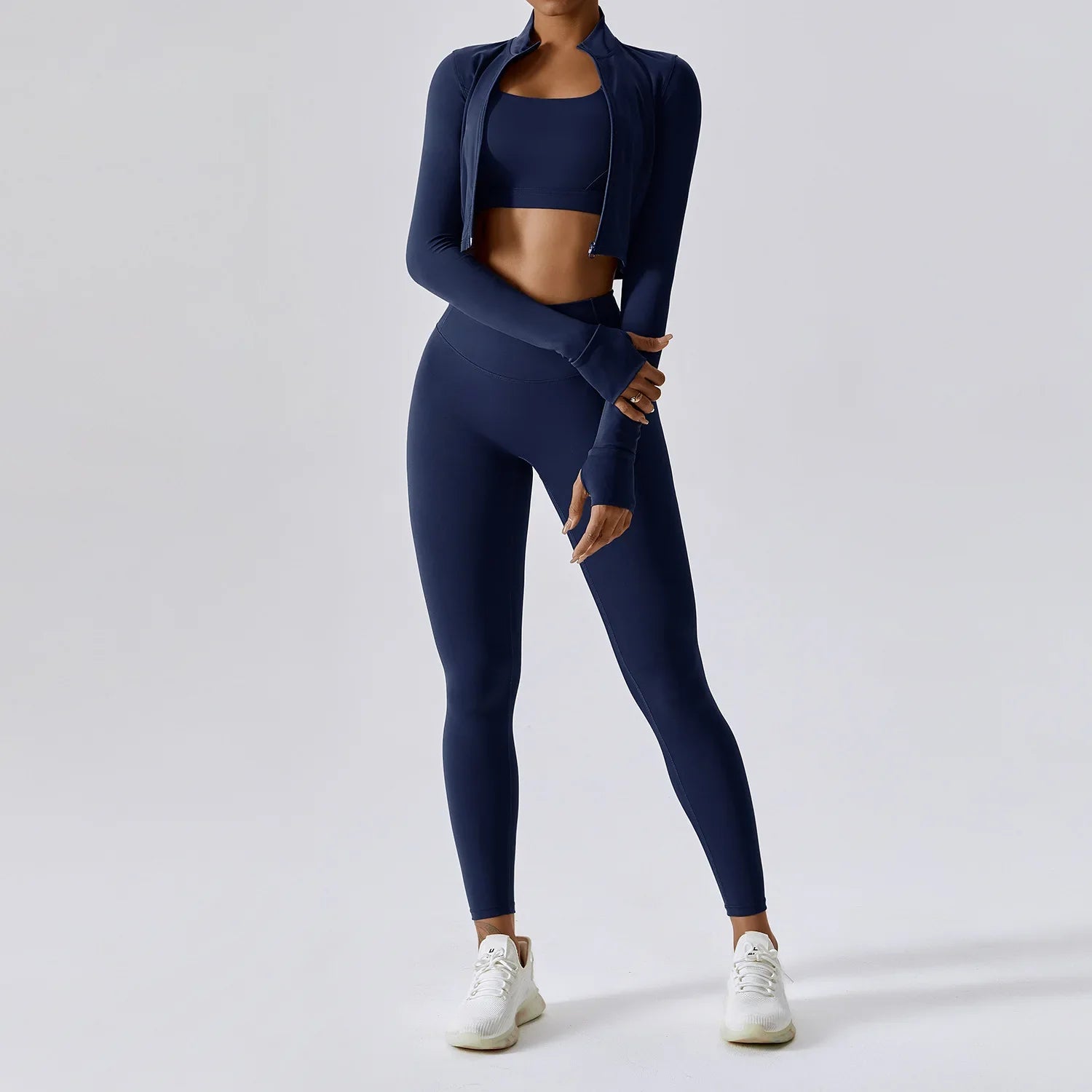 Active Wear Three Piece Women Workout Set Sports Bra Leggings Top