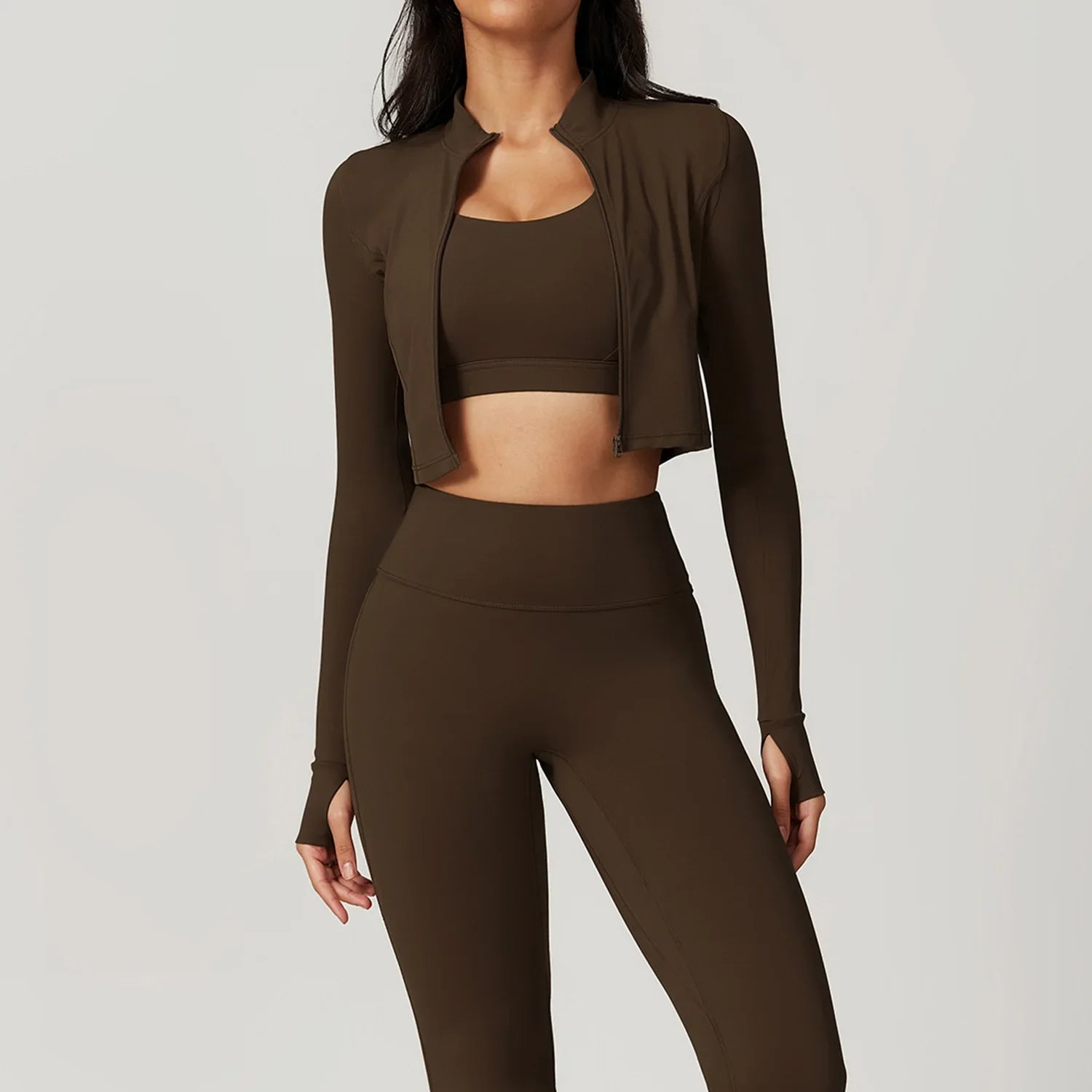 Active Wear Three Piece Women Workout Set Sports Bra Leggings Top