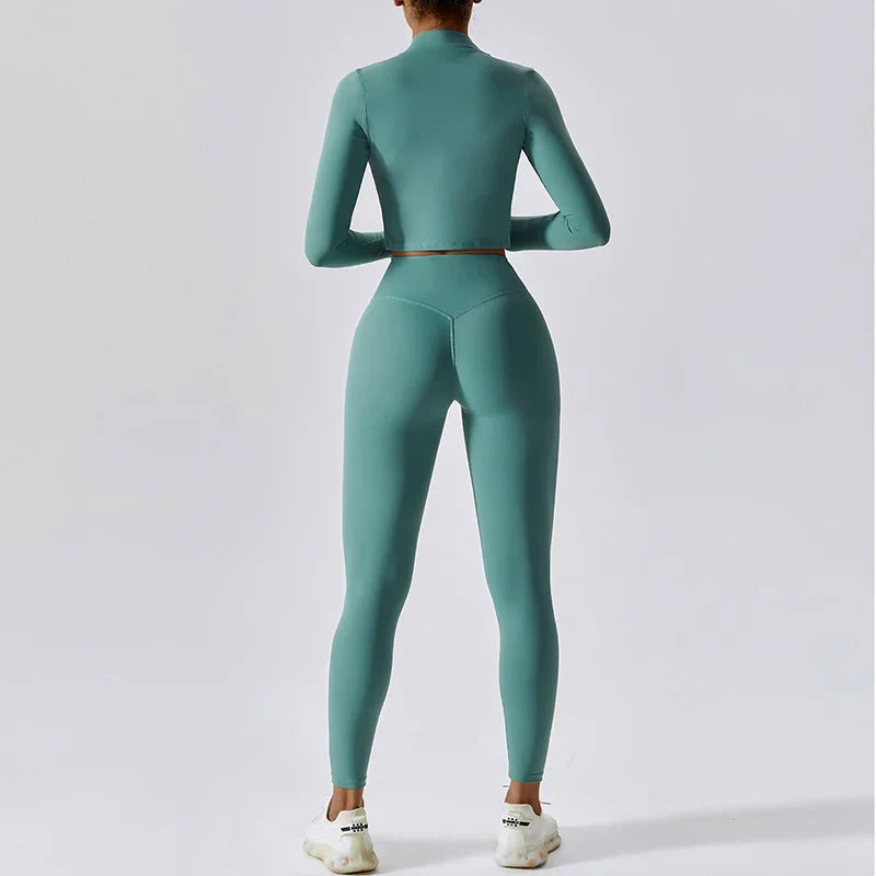 Active Wear Three Piece Women Workout Set Sports Bra Leggings Top