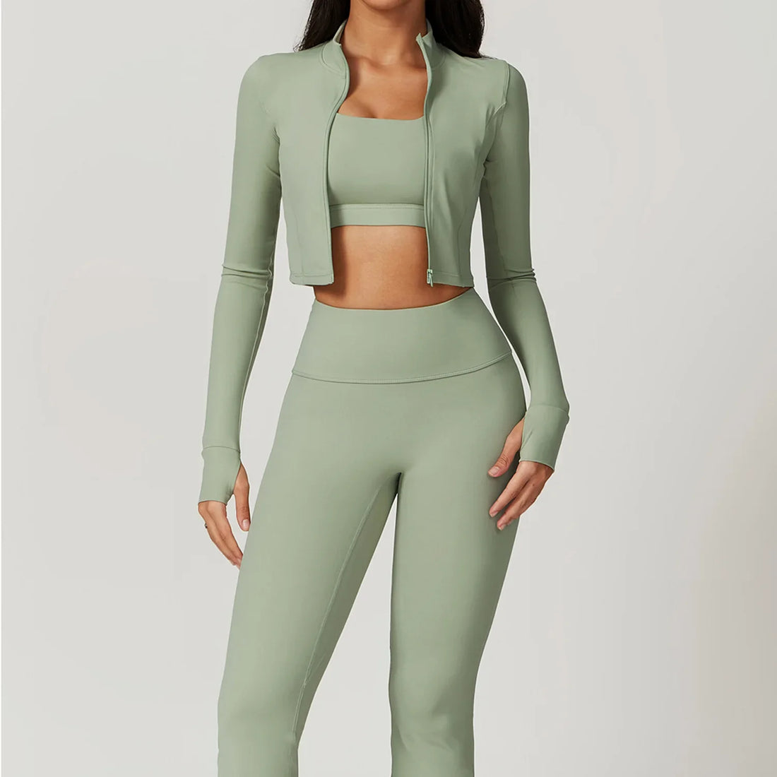 Active Wear Three Piece Women Workout Set Sports Bra Leggings Top