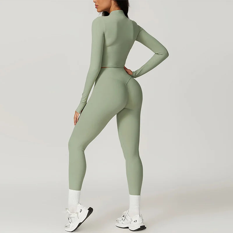 Active Wear Three Piece Women Workout Set Sports Bra Leggings Top