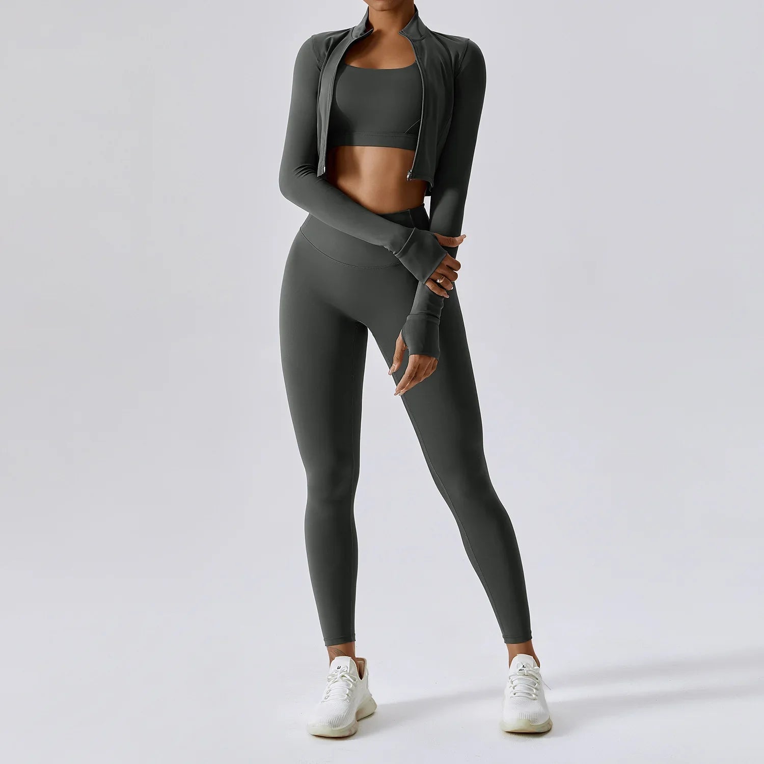 Active Wear Three Piece Women Workout Set Sports Bra Leggings Top