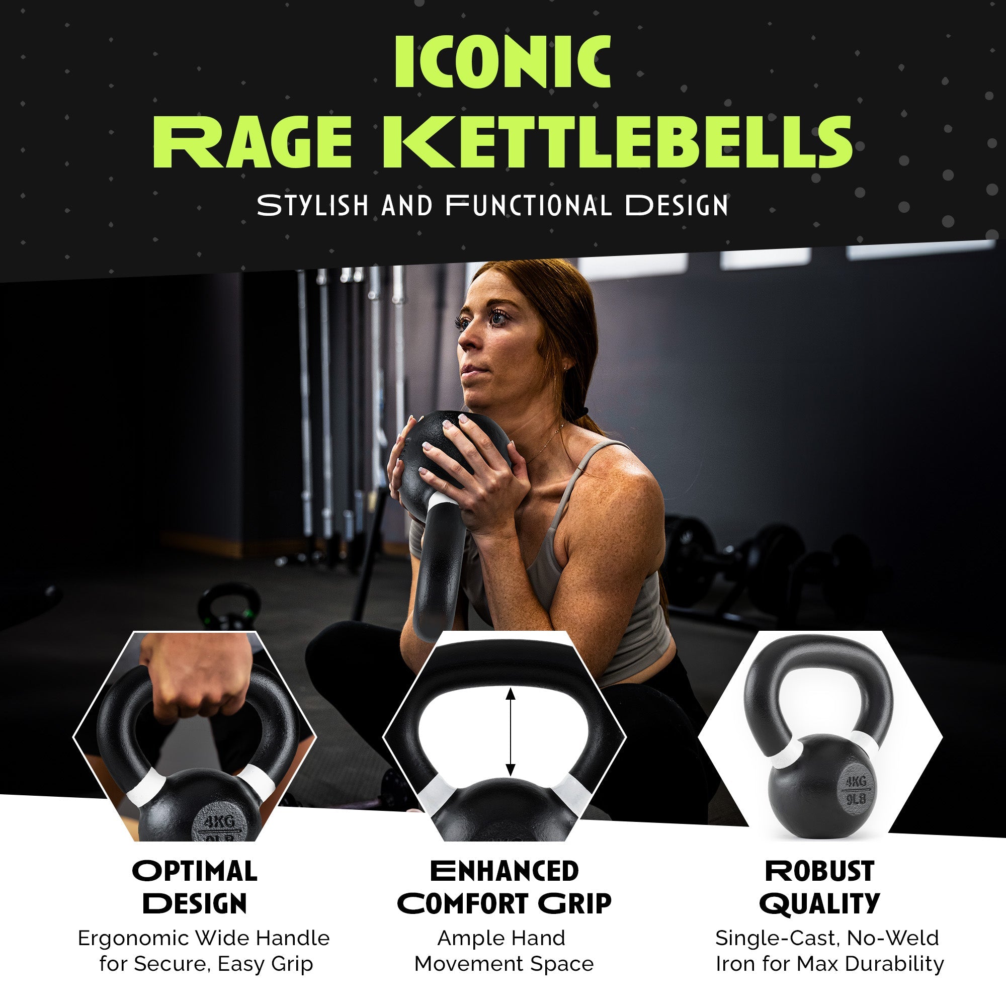 Rage Fitness Single Cast Iron Kettlebell For Strength Training