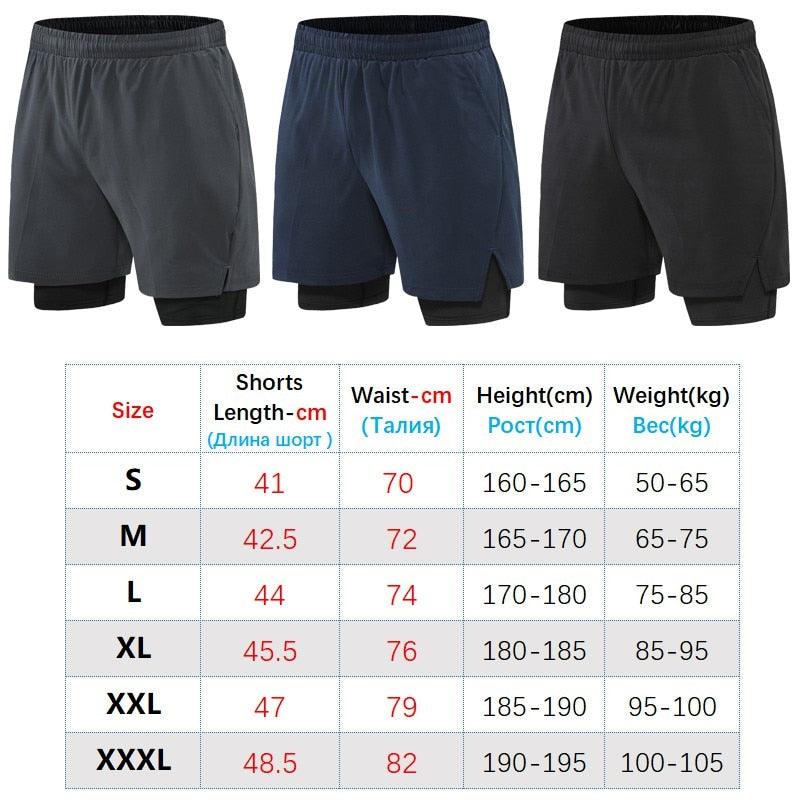Men's 2 In 1 Sport Shorts Quick Dry Breathable Running