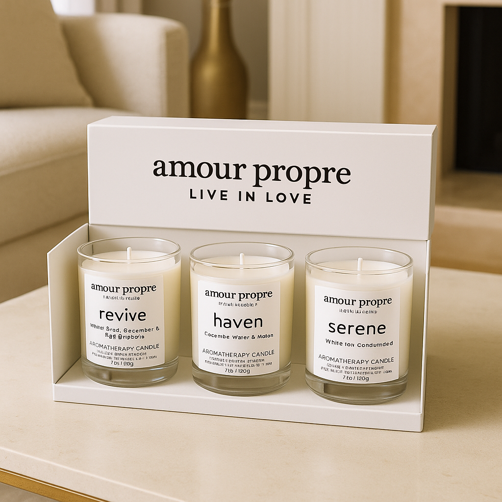 Amour Propre Aromatherapy Collection Trio Serene Haven Revive Soy Candles
