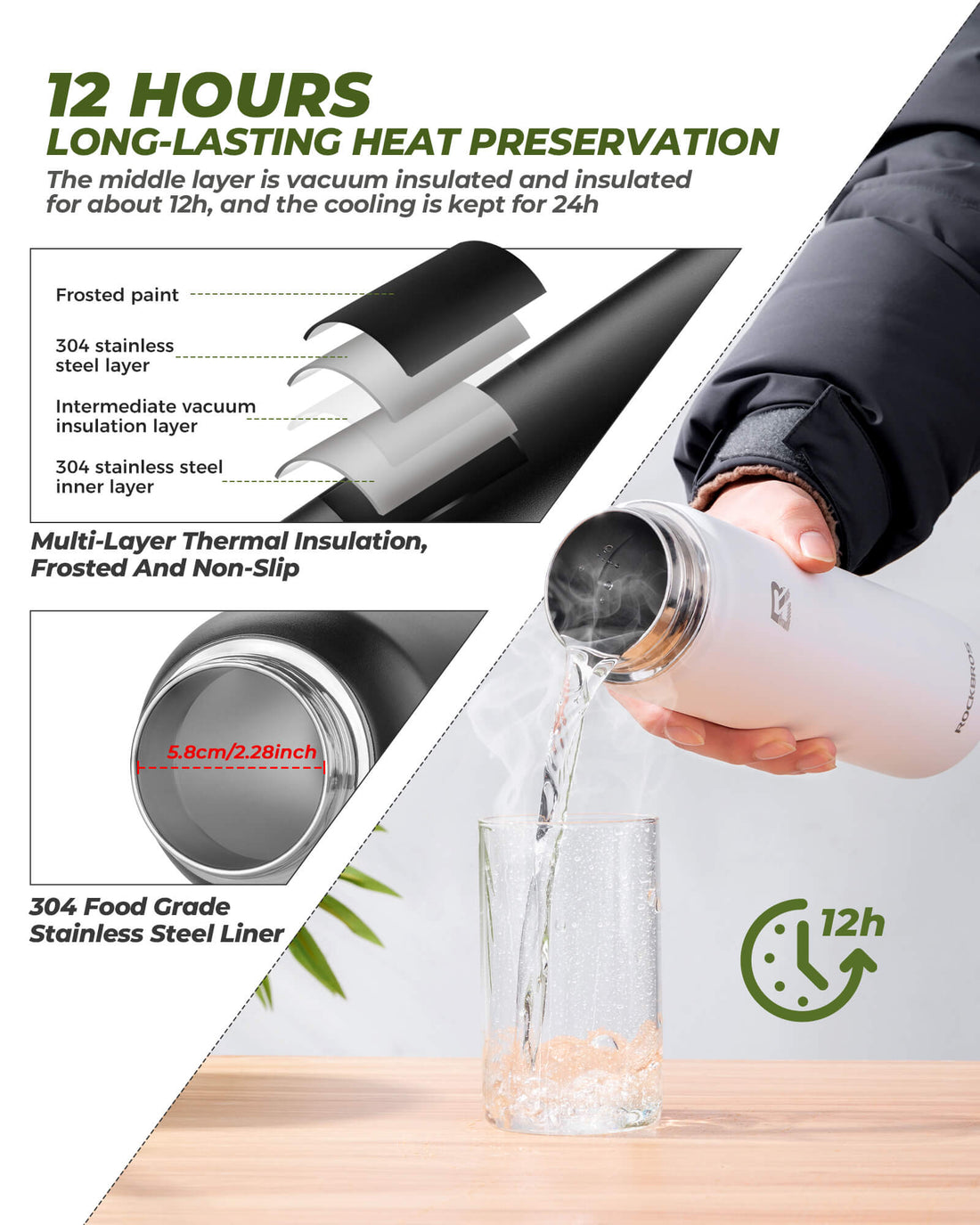 RockBros Stainless Steel Water Bottle For Daily Hydration