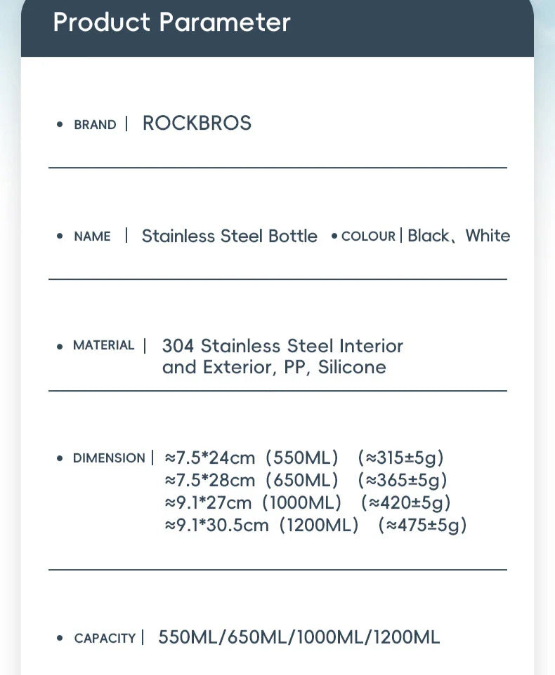 RockBros Stainless Steel Water Bottle For Daily Hydration