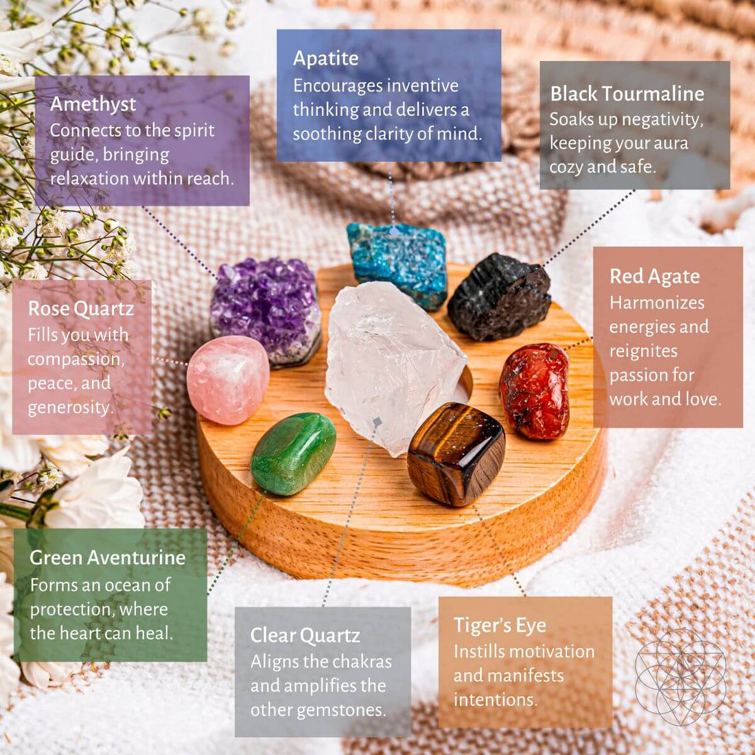 Natural Energy Lamp With Eight Stones For Healing Light